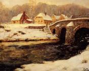 弗里茨 陶洛 : A Stone Bridge Over A Stream In Winter